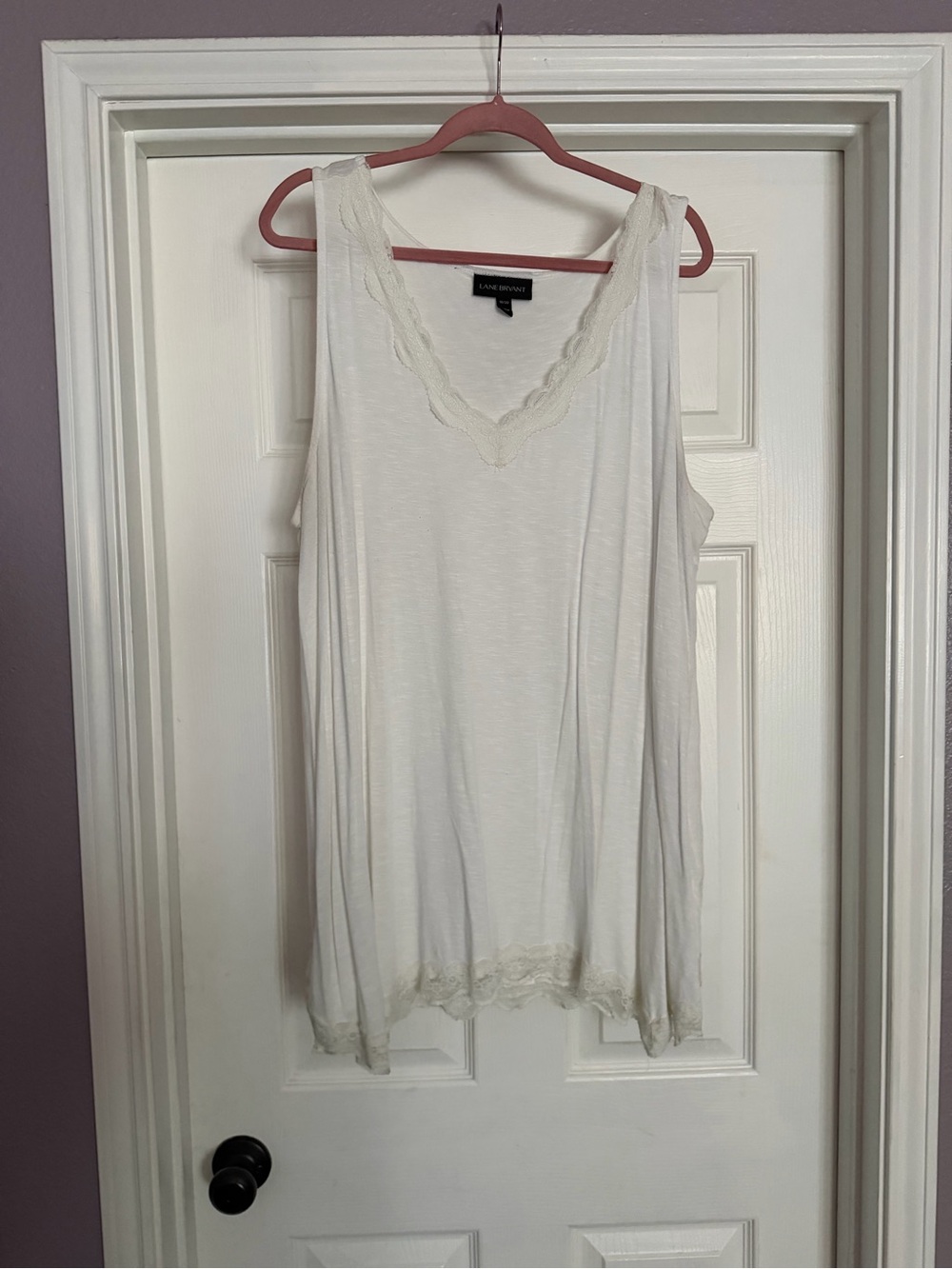 Lane Bryant Cream Lace-Trim V-Neck Tank